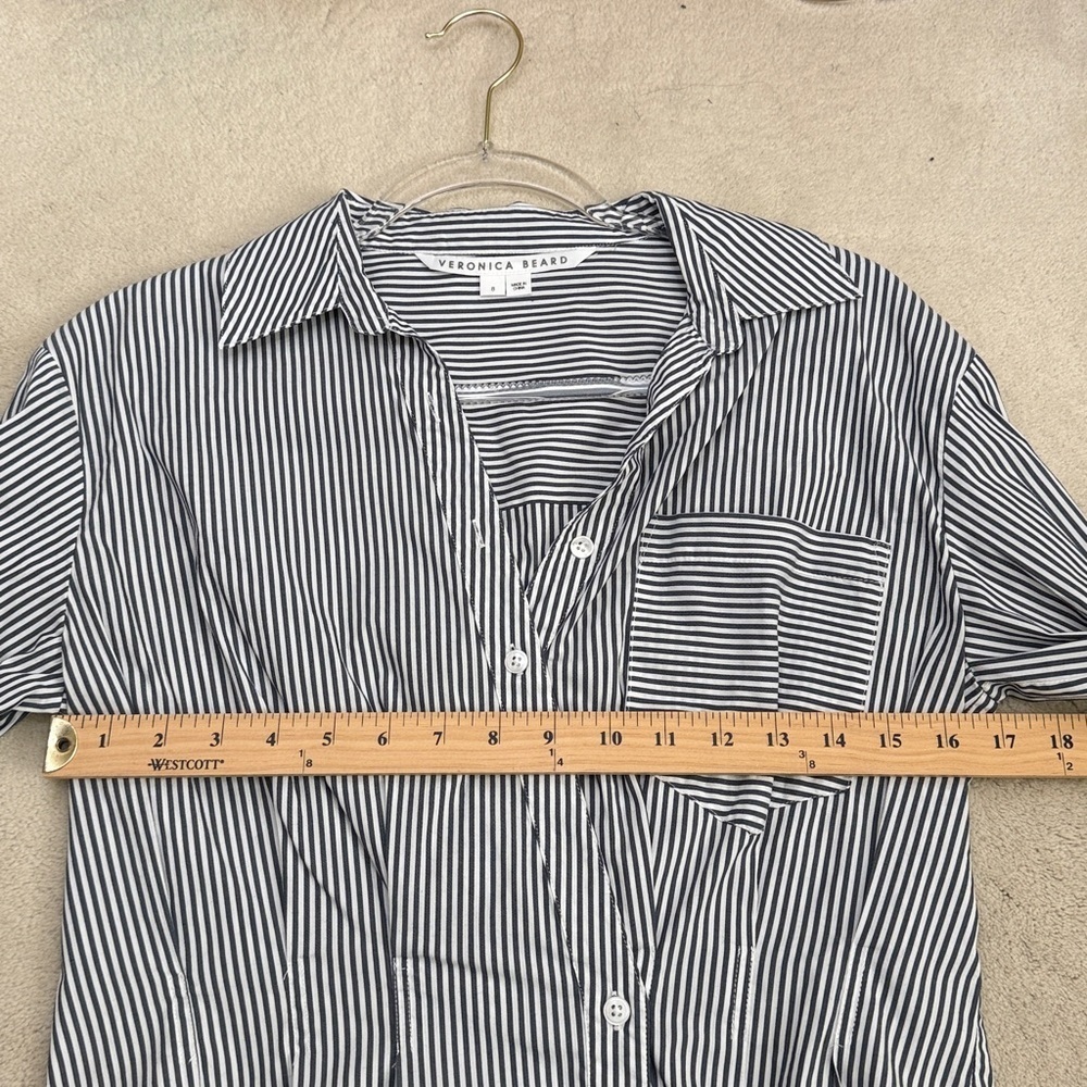 Veronica Beard Rosamund Striped Asymmetrical Wrap Shirt in Charcoal/White Size 8 - Picture 9 of 12